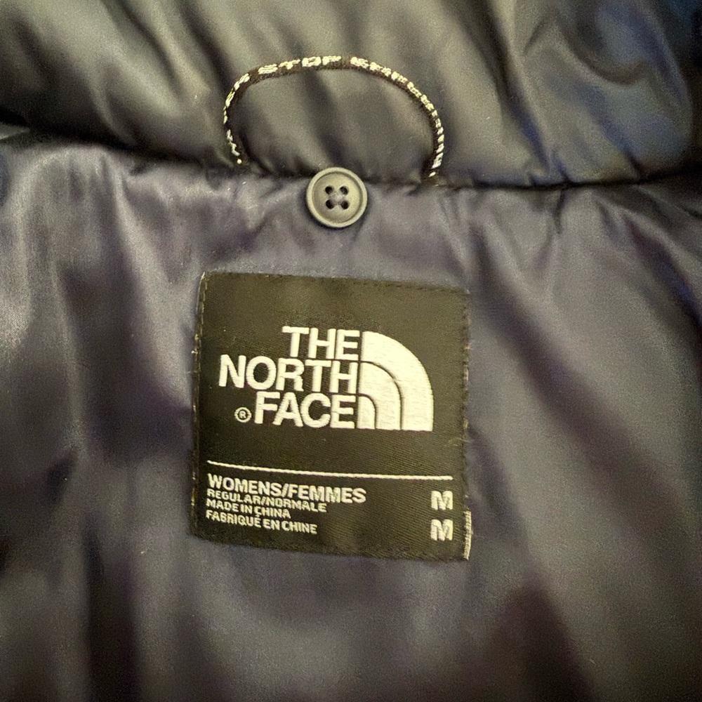 Women’s The NORTHFACE 3/4 length Navy zip jacket hood in collar Sz M - Picture 10 of 16